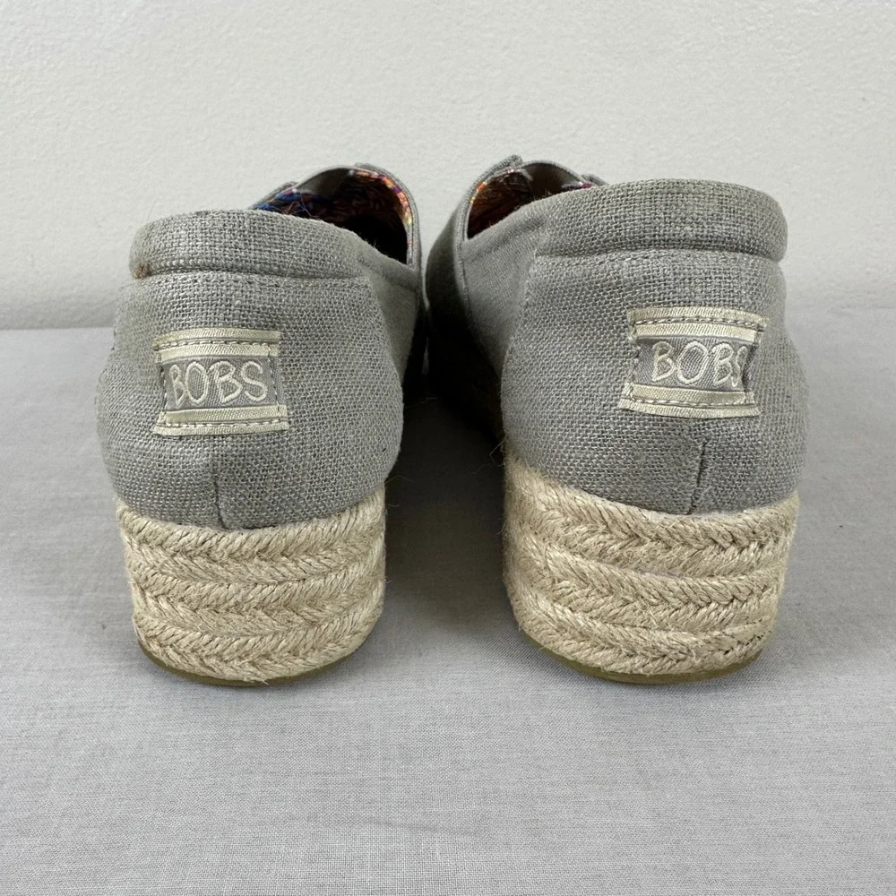 Skechers BOBS Women's 7.5 Espadrille Platform Flats Grey Jute Wrap Boho